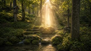 Krokulė Spring in a pine grove with the mood of an apparition and holy-water legend