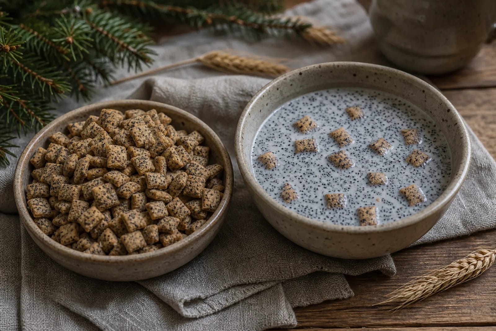 Kūčiukai: small poppy-seed Christmas Eve baked pieces in a Lithuanian traditional food context