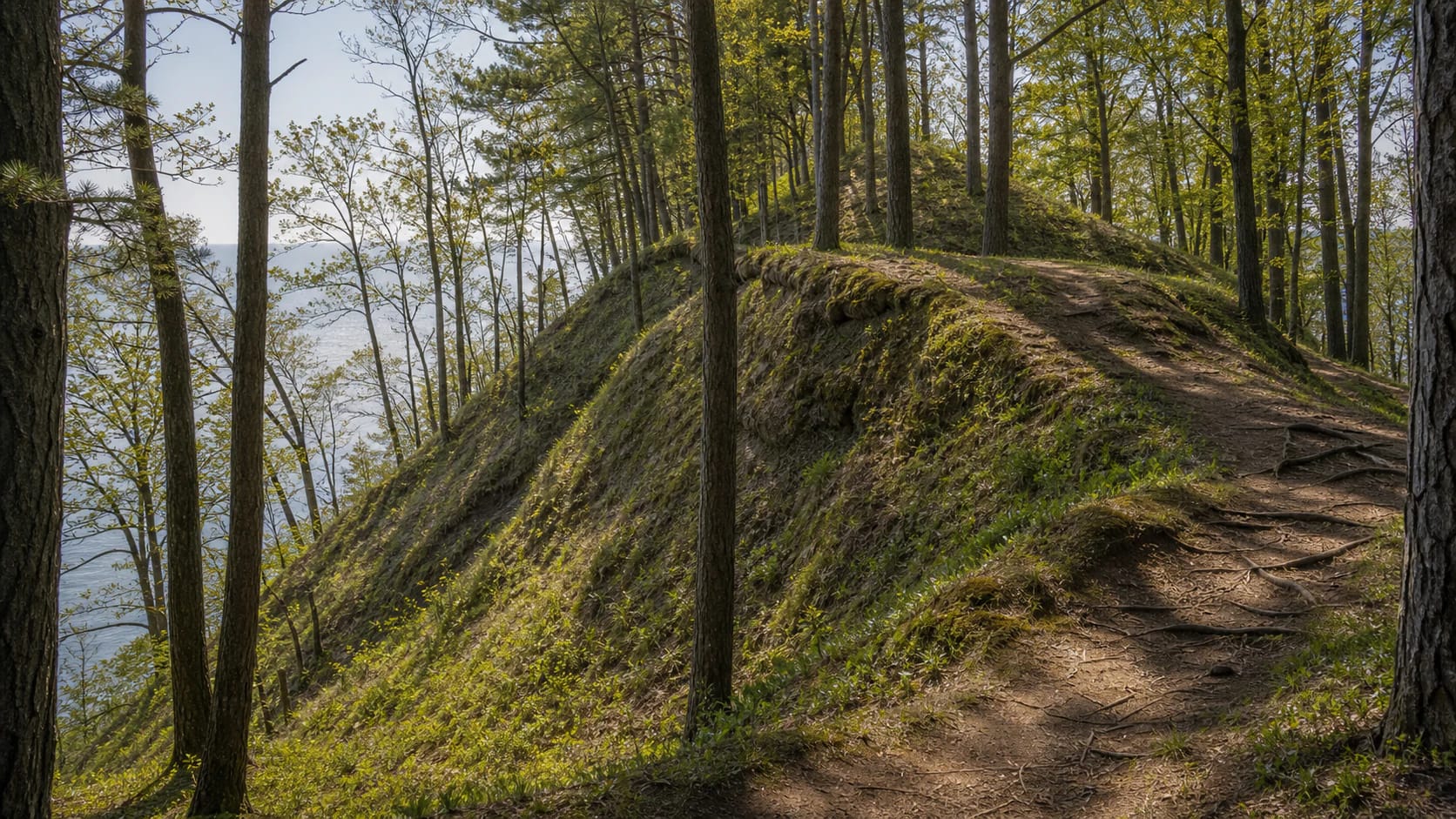 Forest-covered seaside terrace of Kukuliškiai Hillfort near the Litorina Trail