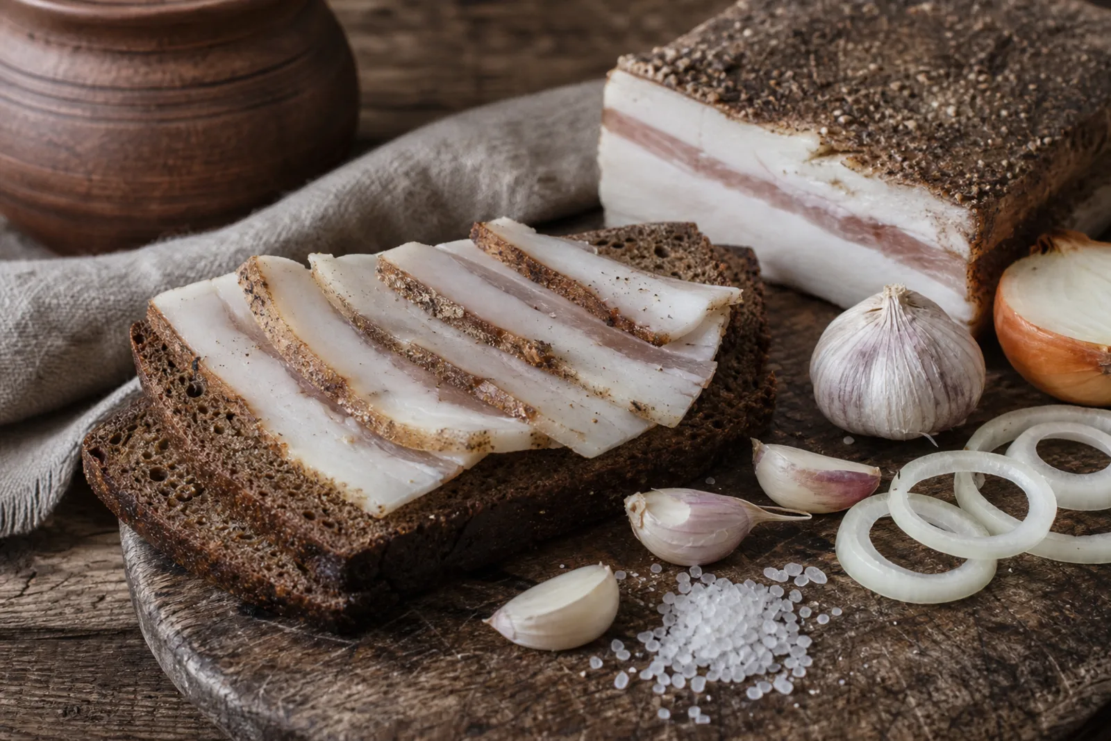 Lašiniai: salted or smoked pork fat in a Lithuanian traditional food context