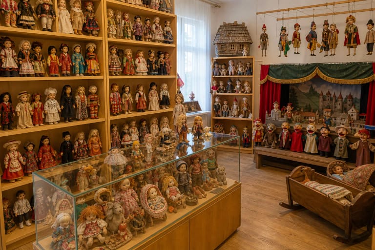Lėlių iš viso pasaulio ekspozicija muziejuje „Lėlių namai” Bajoruose