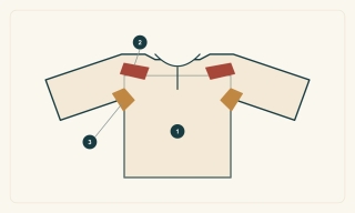 Original simplified shirt-construction map, not a pattern taken from a museum garment