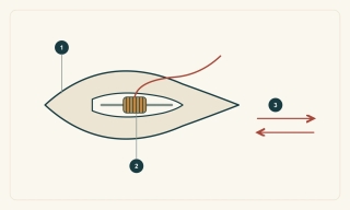 Original tool-examination diagram: outline, working part and movement direction