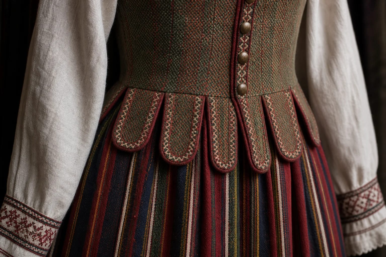 Waistcoats visual detail with tools and materials typical of the craft
