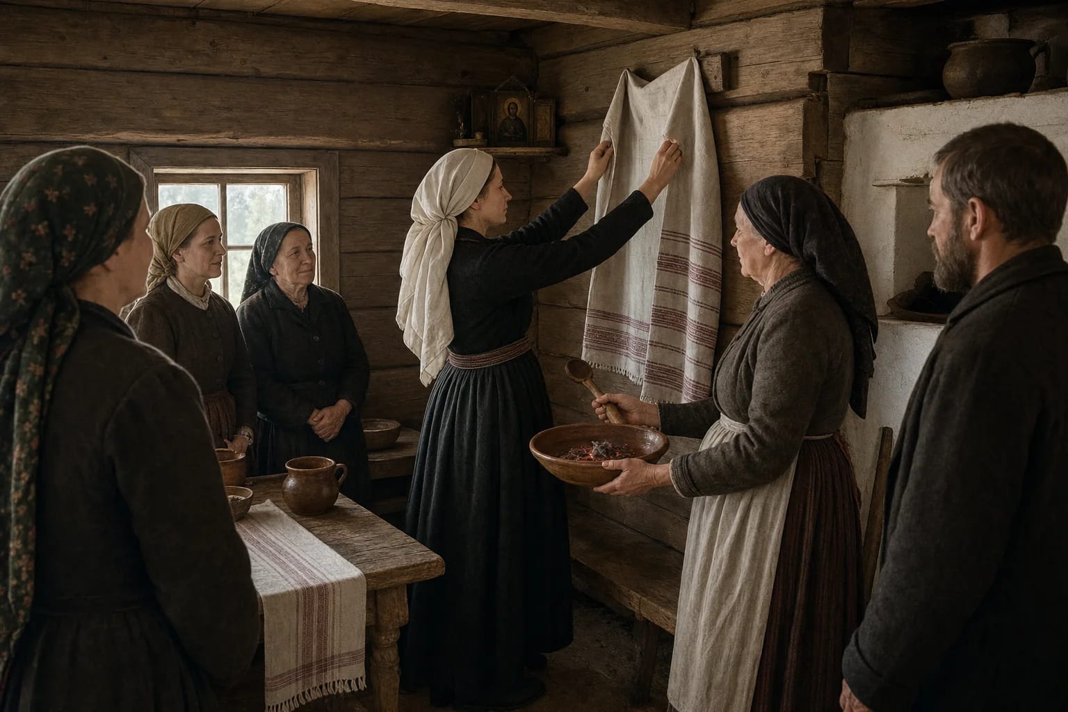 Jaunamartė naujuose namuose kabina rankšluostį ir priima žarijų dubenį