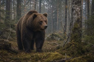 A bear in a Lithuanian forest as a symbol of forest strength and winter in Lithuanian folklore