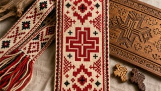 Lygiakraštis kryžius ir kryželiai Lietuvių juostos ir medžio drožybos ornamente
