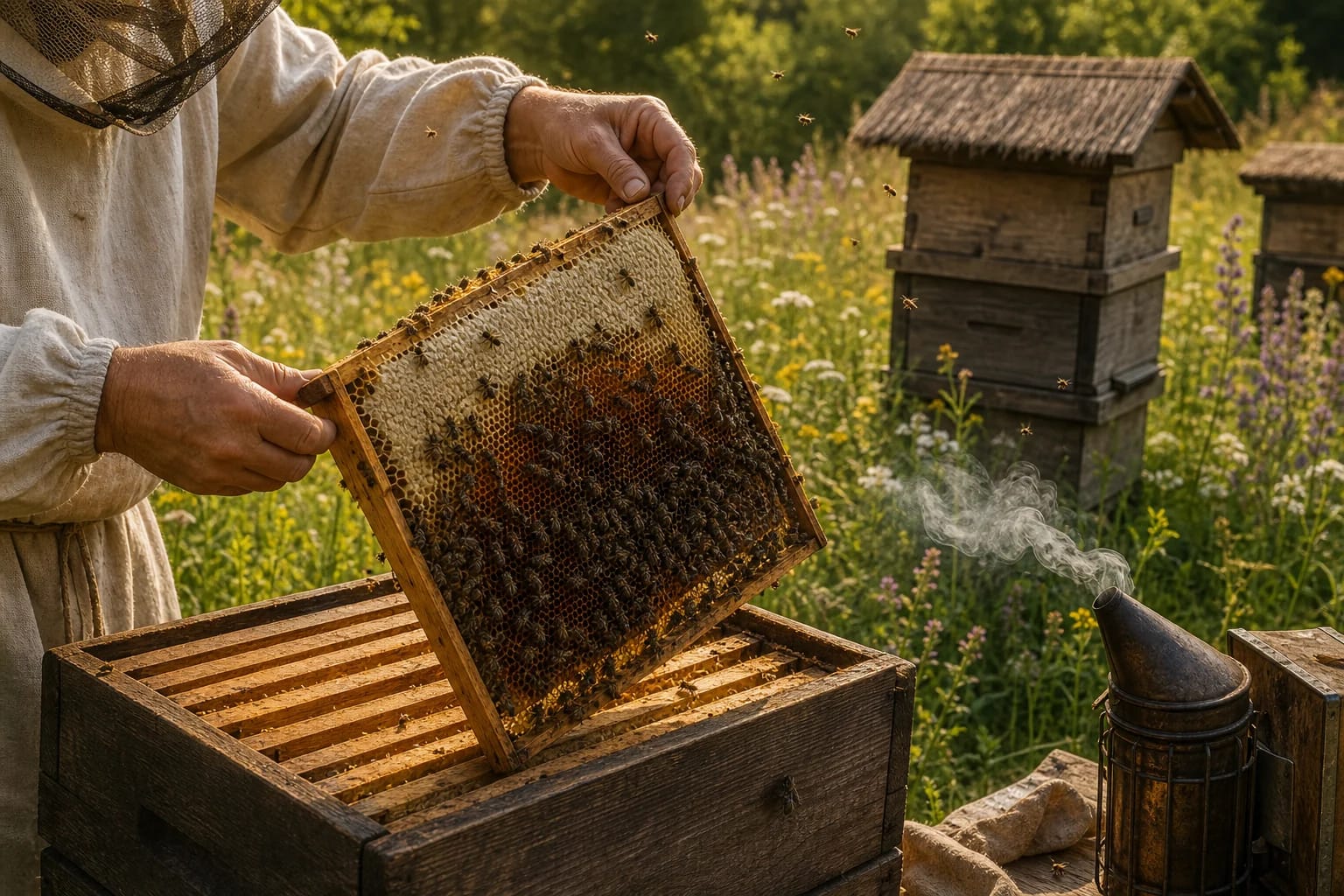 Honey and Beekeeping Traditions visual detail with tools and materials typical of the craft