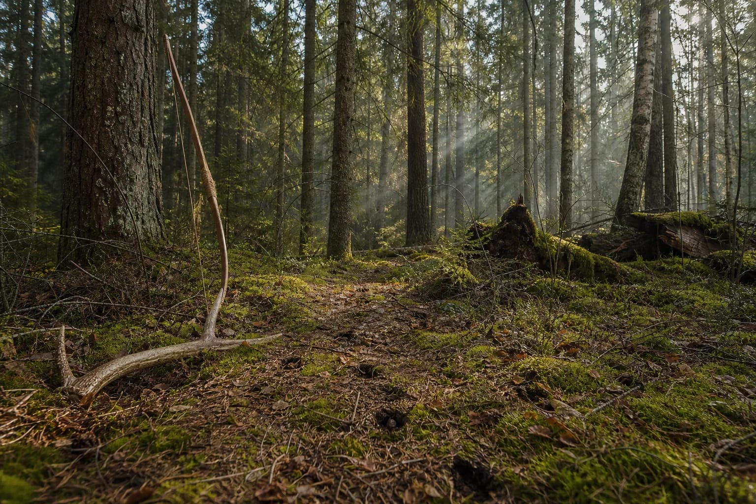 Sacred forest, tracks, and antler for Medeina Žvorūna
