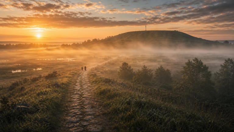 Medvėgalis Hill in Samogitia with the mood of a stone-paved marsh road and two girls' legend