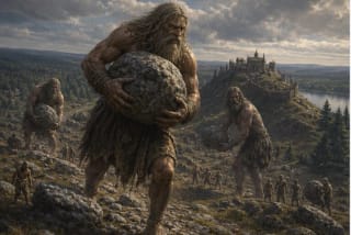 Giants in Lithuanian place legends near a hillfort, a large stone, and an ancient landscape