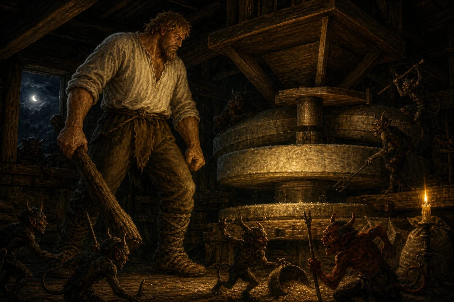 The Giant in the Devils' Mill visual interpretation with giant, devils, mill motifs