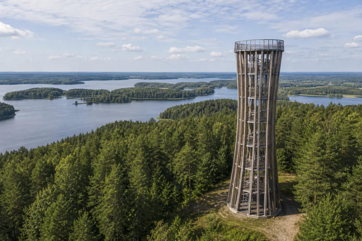 Mindūnai Observation Tower above Labanoras Forest and the islands of Lake Siesartis