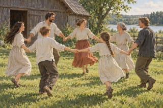 General illustration of Lithuanian music and circle games; not a record of a specific historical performance