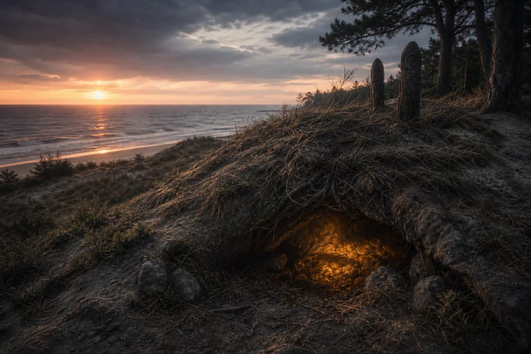 A hidden treasure glows in the sand of Naglis Hill near the Baltic Sea