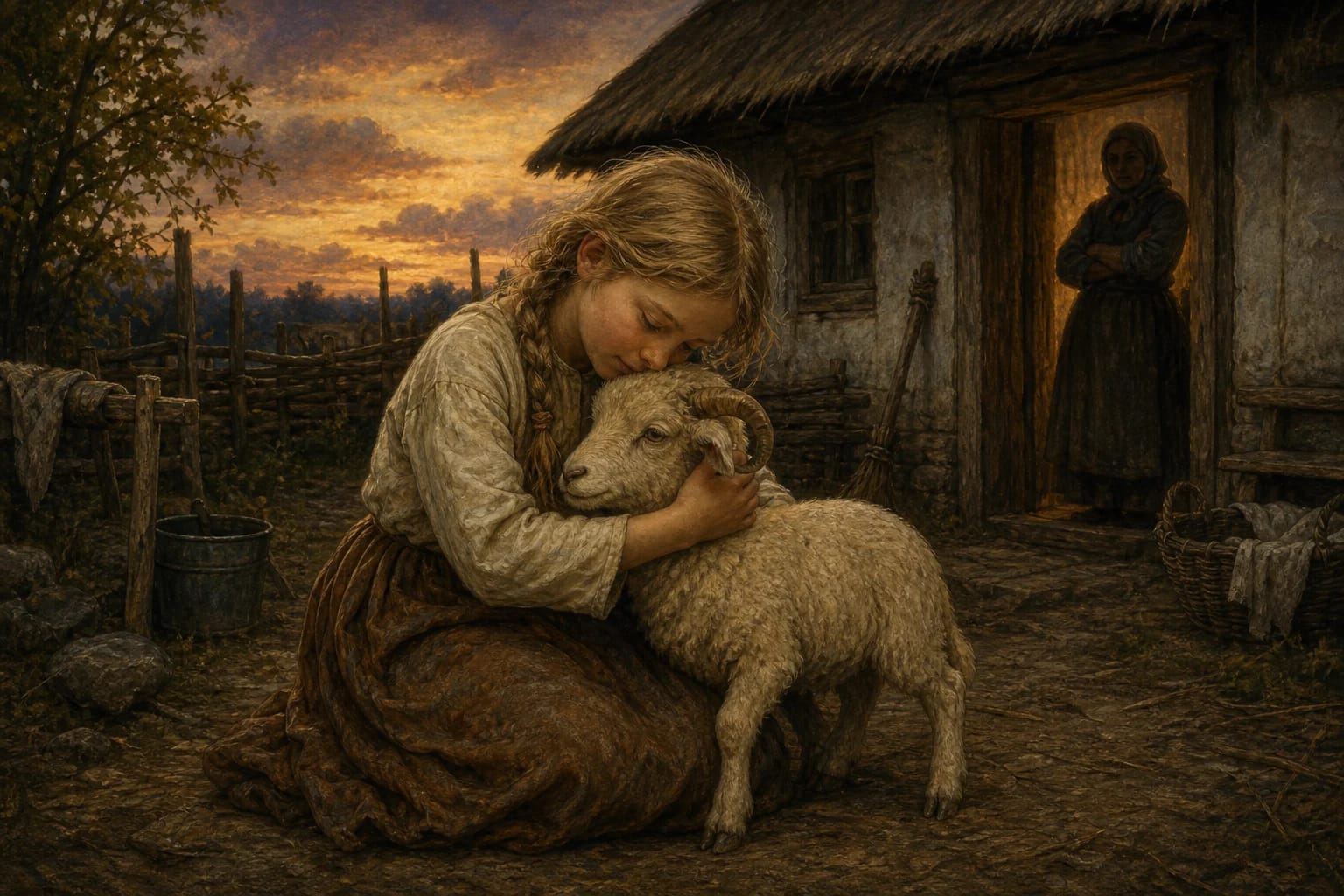 Orphan Elenytė and Joniukas the Little Ram visual interpretation with orphan girl, brother as little ram, stepmother motifs
