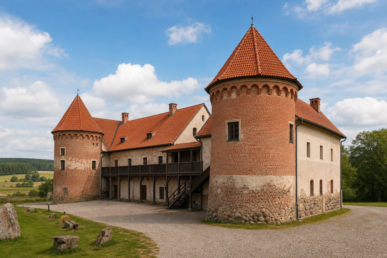 Norviliškių pilis su mūriniais korpusais, uždaru kiemu ir Dieveniškių kraštovaizdžiu