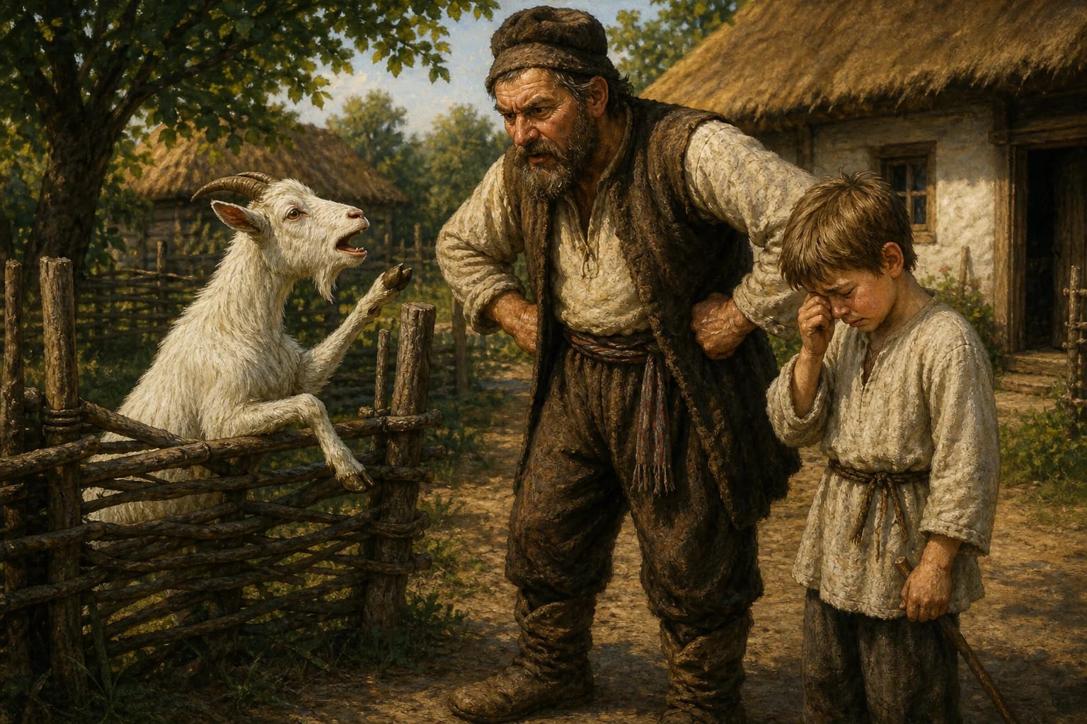 The Little Lying Goat visual interpretation with lie, goat, false accusation motifs