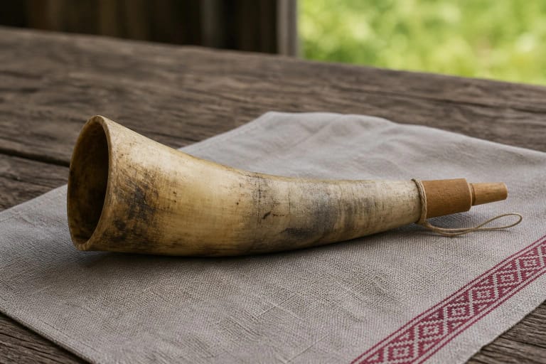 Ožragis made from an animal horn as a Lithuanian folk wind instrument