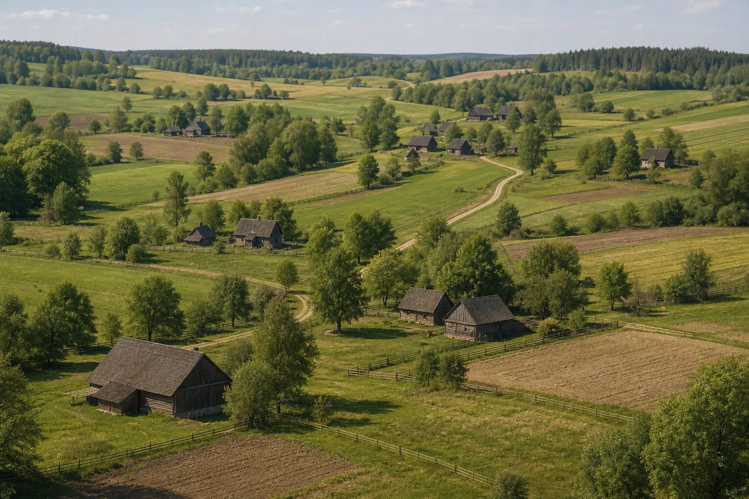 In a scattered village, farmsteads sit more freely than in street or strip villages.