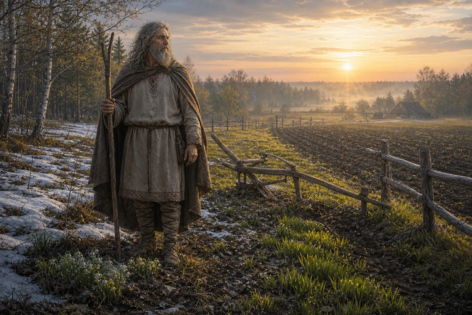 Pergrubrijus, Prussian spring god, awakens greenery over reviving fields