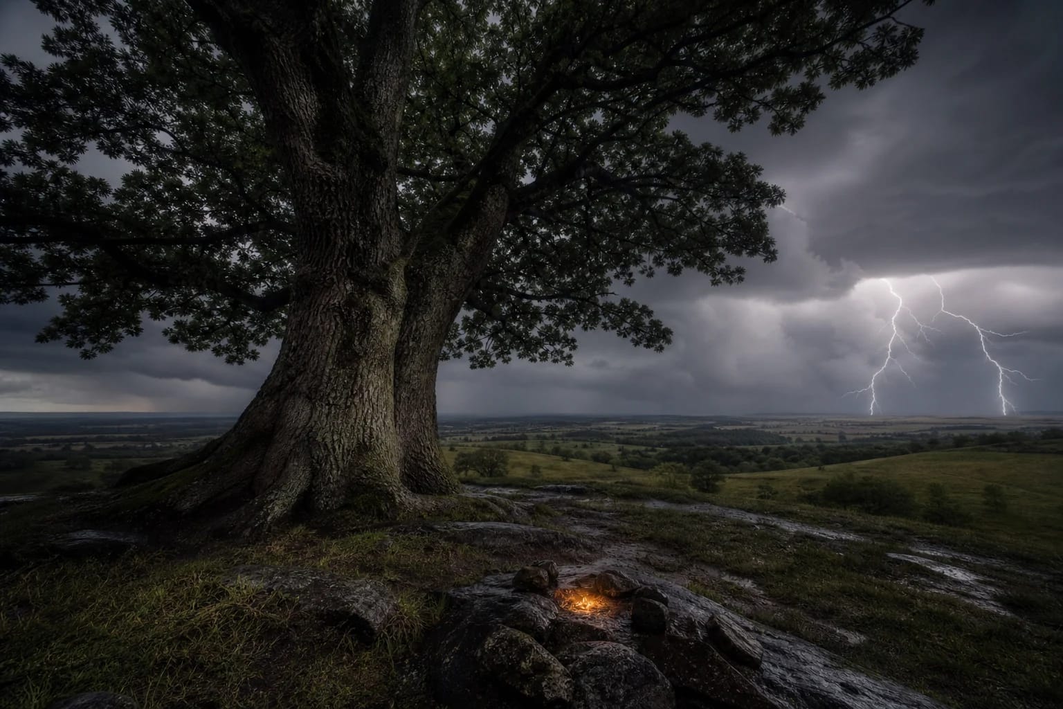 Oak, stone, fire, and lightning for Perkūnas
