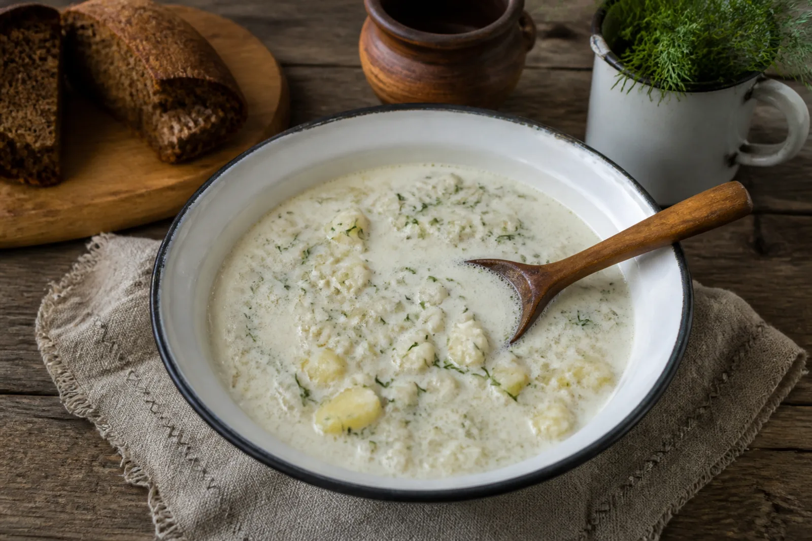Pieniška sriuba: milk-based soup with groats, dough, potatoes, or vegetables in a Lithuanian traditional food context