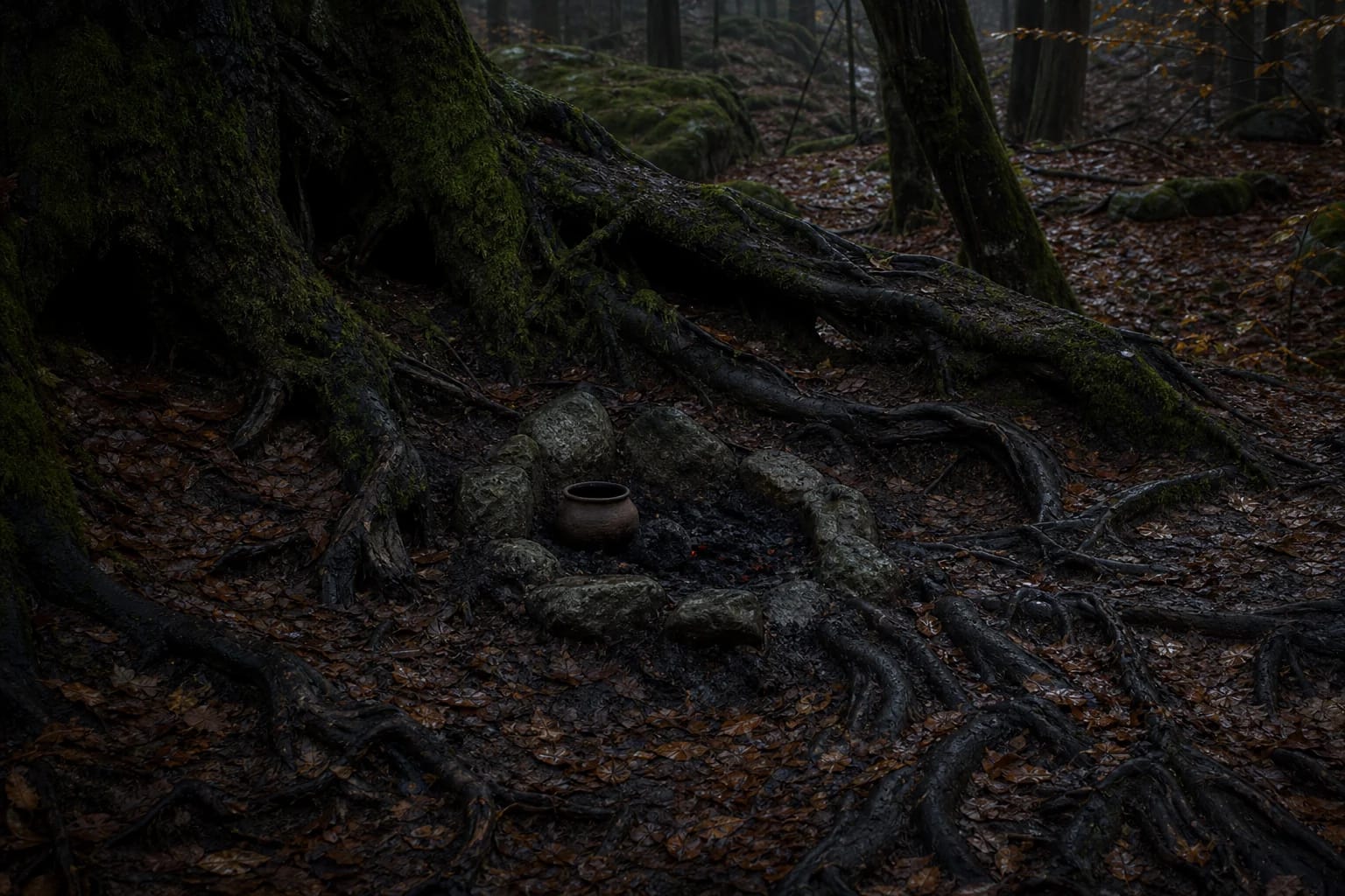 Dark roots, earth, and stone for the underworld of Pikulas Patulas