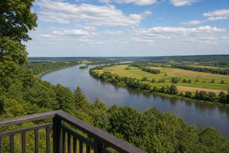 Nemuno vingių ir Panemunės pievų panorama nuo Plokščių apžvalgos aikštelės