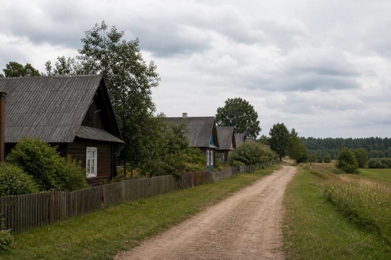 Poškonių gatvinio rėžinio kaimo medinės sodybos, tvoros ir vienpusė kaimo gatvė