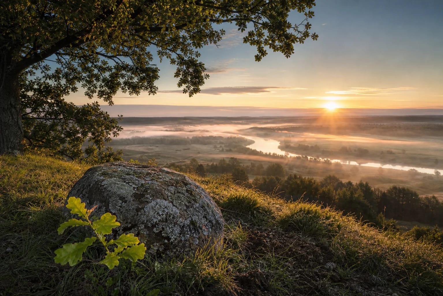 Dawn, stone, and rising light for Prakorimas