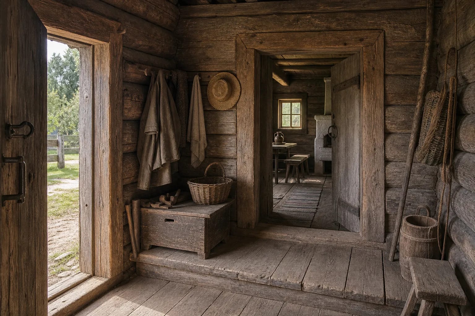 The priemenė connected the outside, farm tools, and the living part of the house.