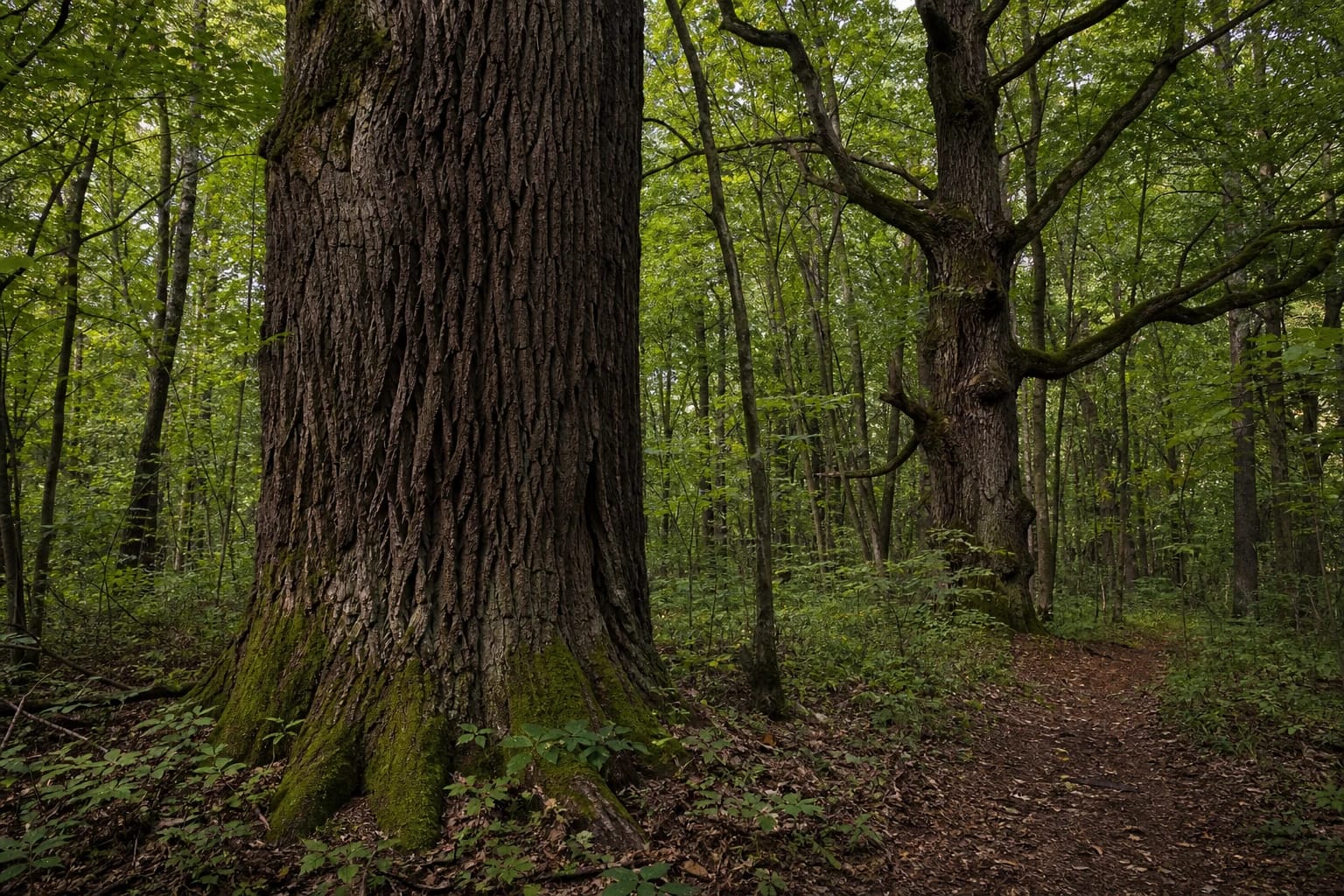 Old Punia Forest oaks and mature forest trail in Nemunas Loops Regional Park