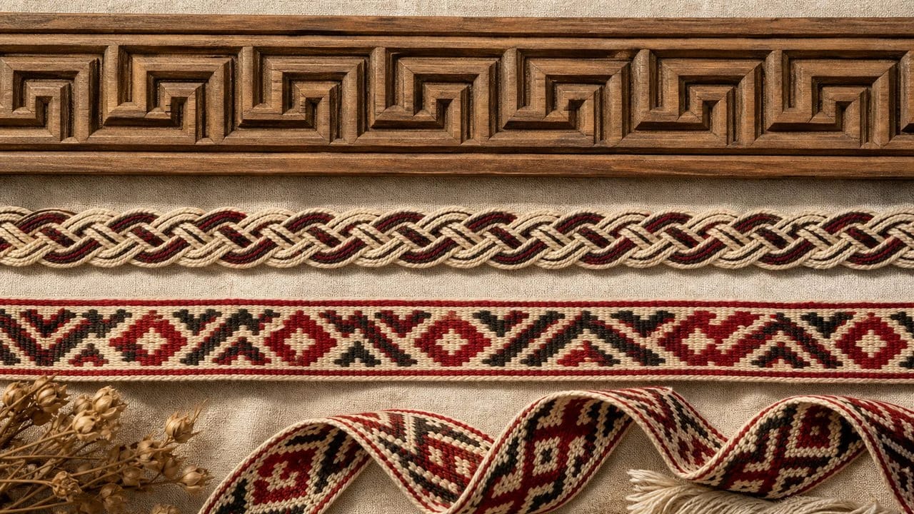 Pynutė meandras ir juostinis raštas Lietuvių audinio krašto ornamente