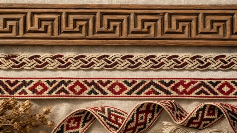 Pynutė meandras ir juostinis raštas Lietuvių audinio krašto ornamente