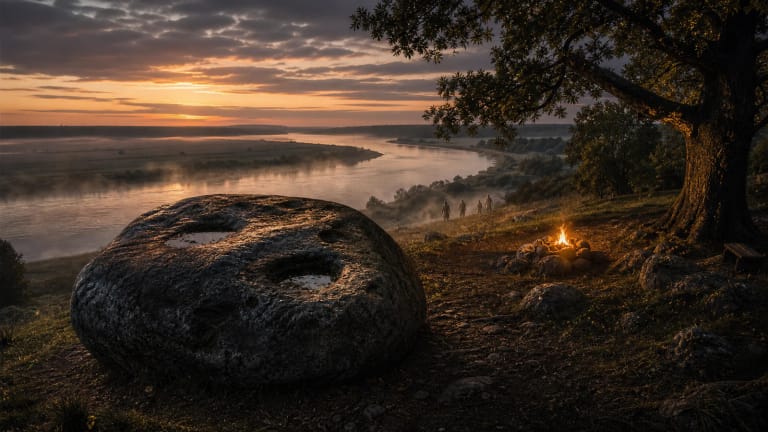 Rambynas Hill above the Nemunas in the mood of laumės and Perkūnas's stone