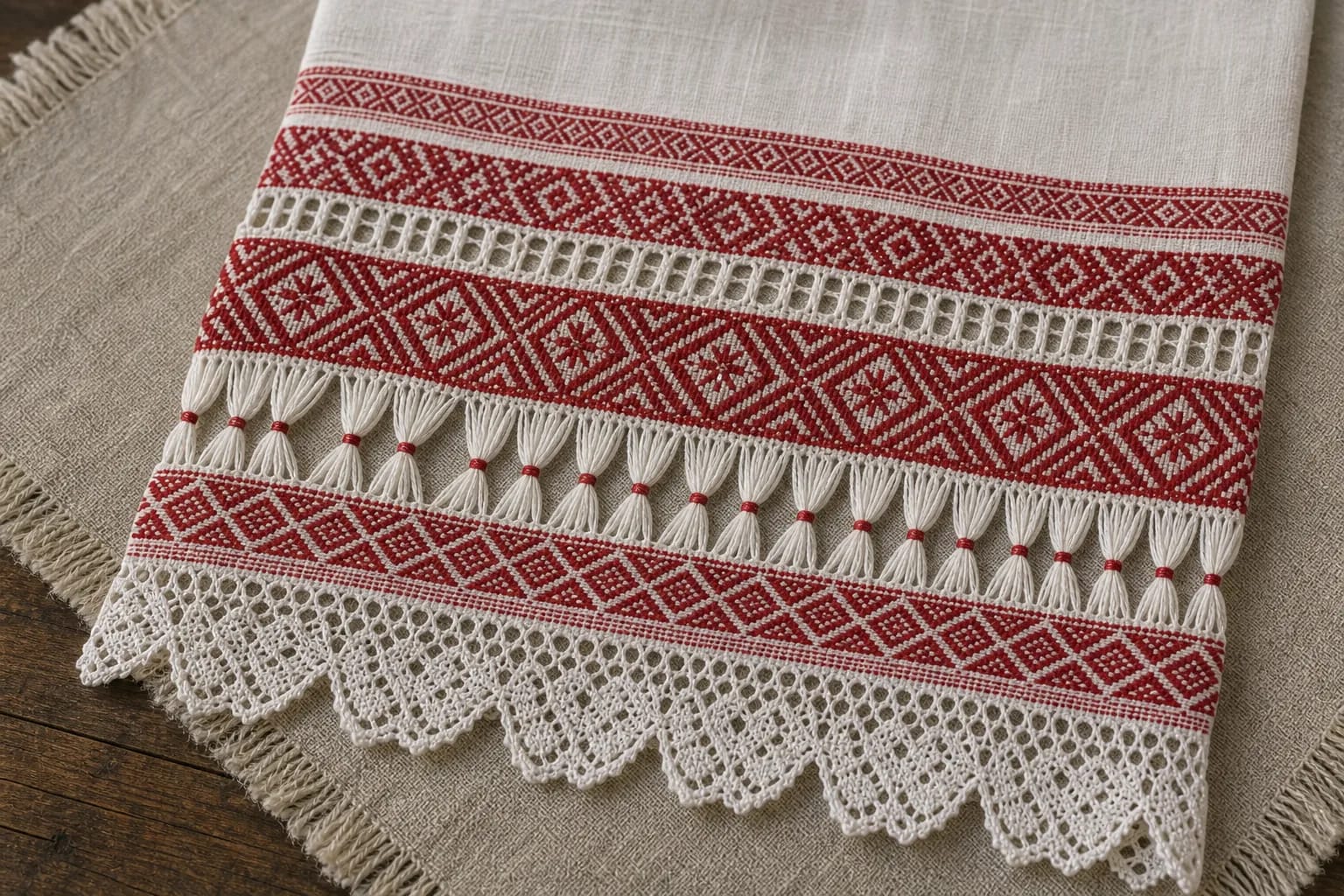 The towel ends carry the main ornament.