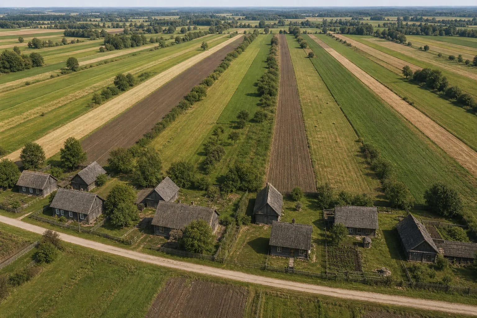 In a strip village, farmsteads and long land strips formed a clear order.