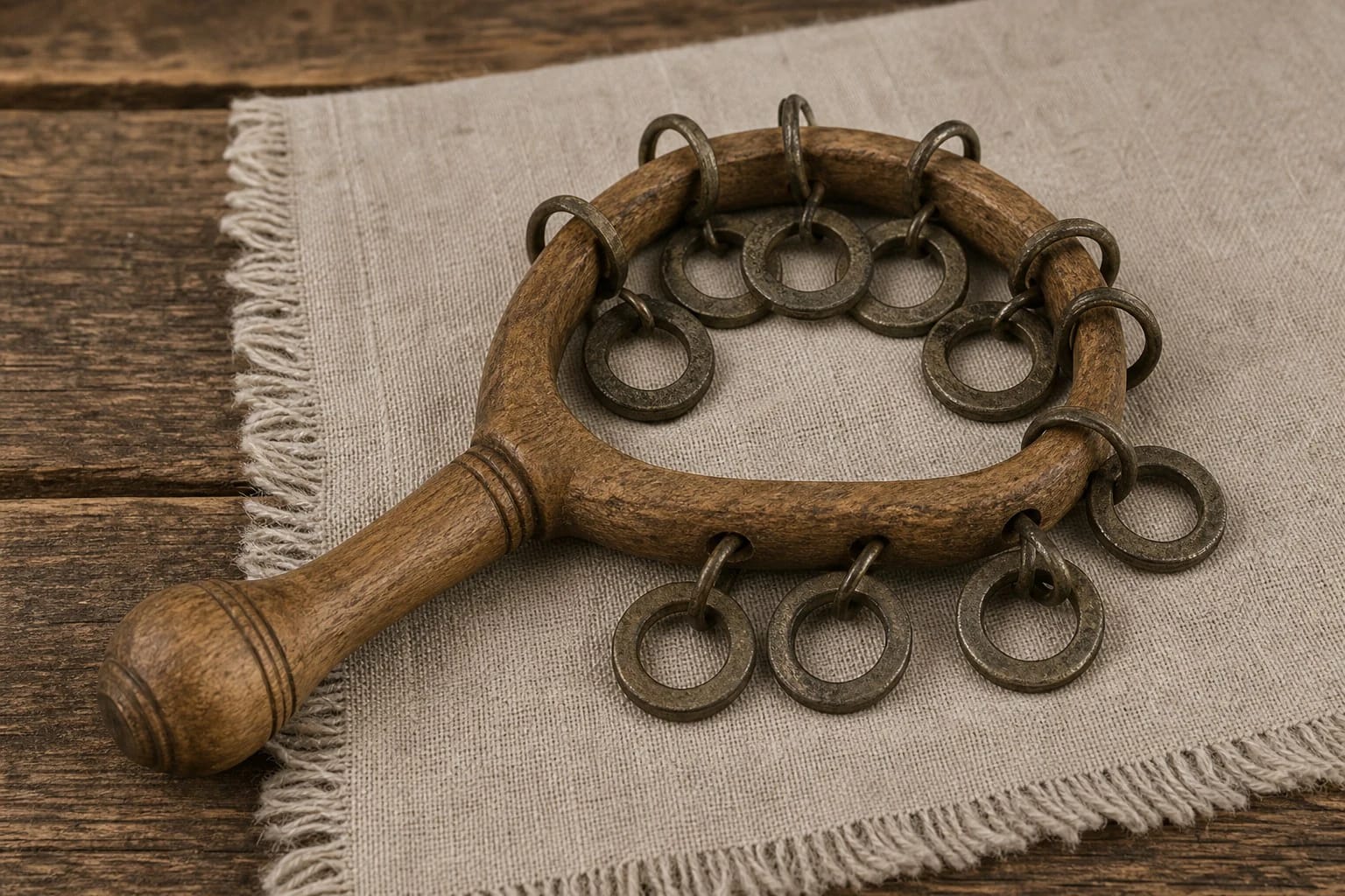 Rinkinė with metal rings as a Lithuanian self-sounding rhythmic instrument
