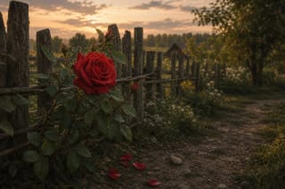 A red rose by a Lithuanian field road as a symbol of love and remembrance