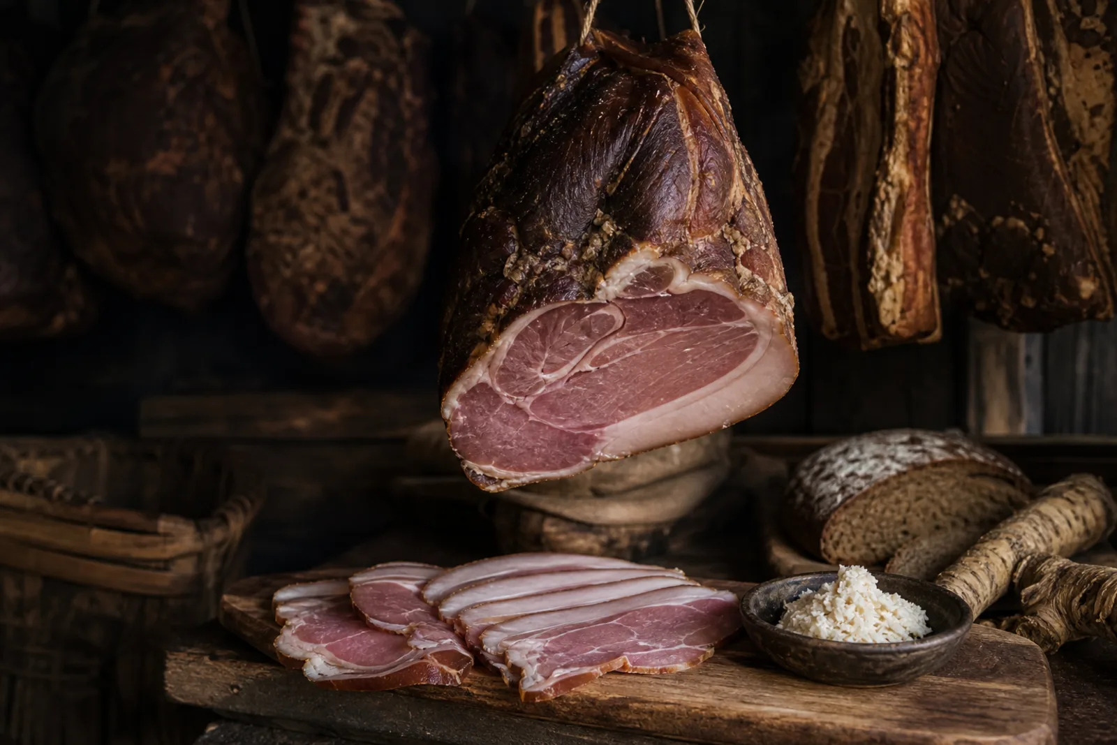 Rūkytas kumpis: salted and smoked pork ham in a Lithuanian traditional food context