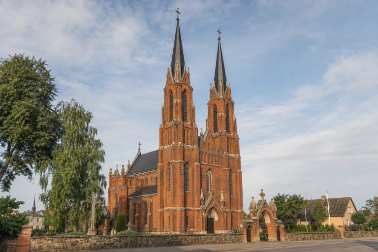Two high towers of Salantai Neo-Gothic church above the Samogitian town