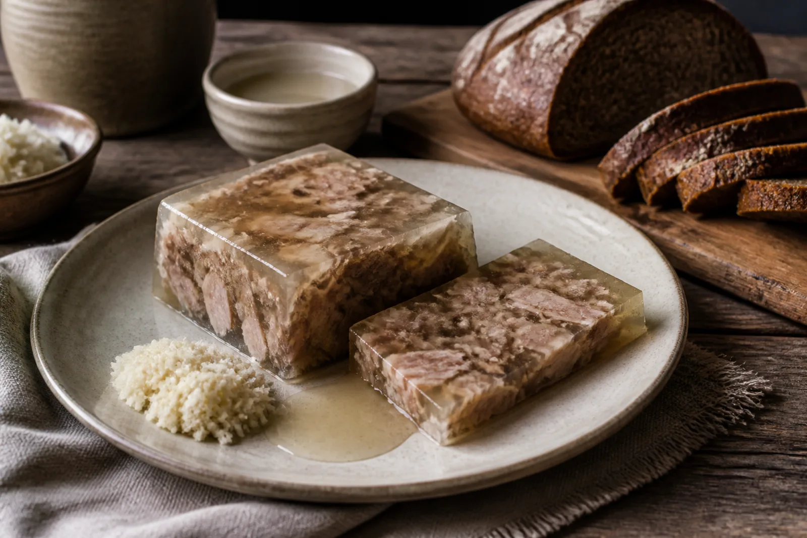 Šaltiena: set meat jelly dish in a Lithuanian traditional food context