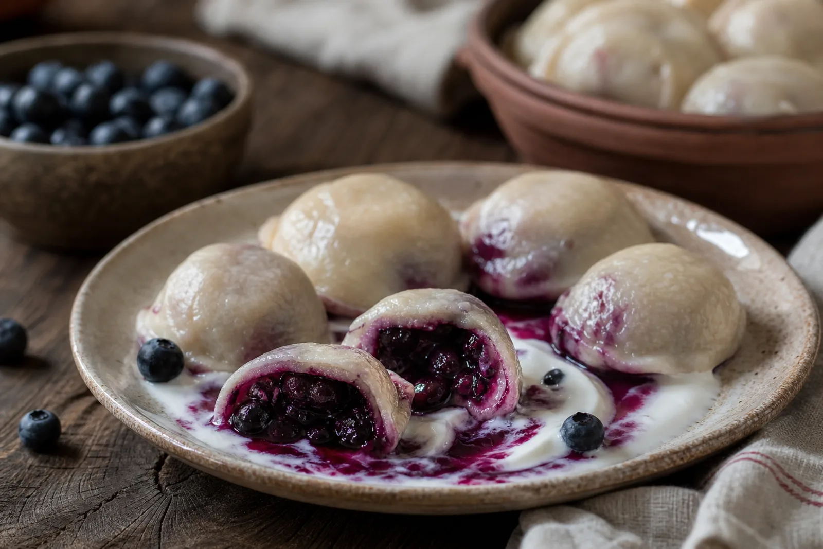 Šaltnosiai: sweet dumplings with blueberries in a Lithuanian traditional food context