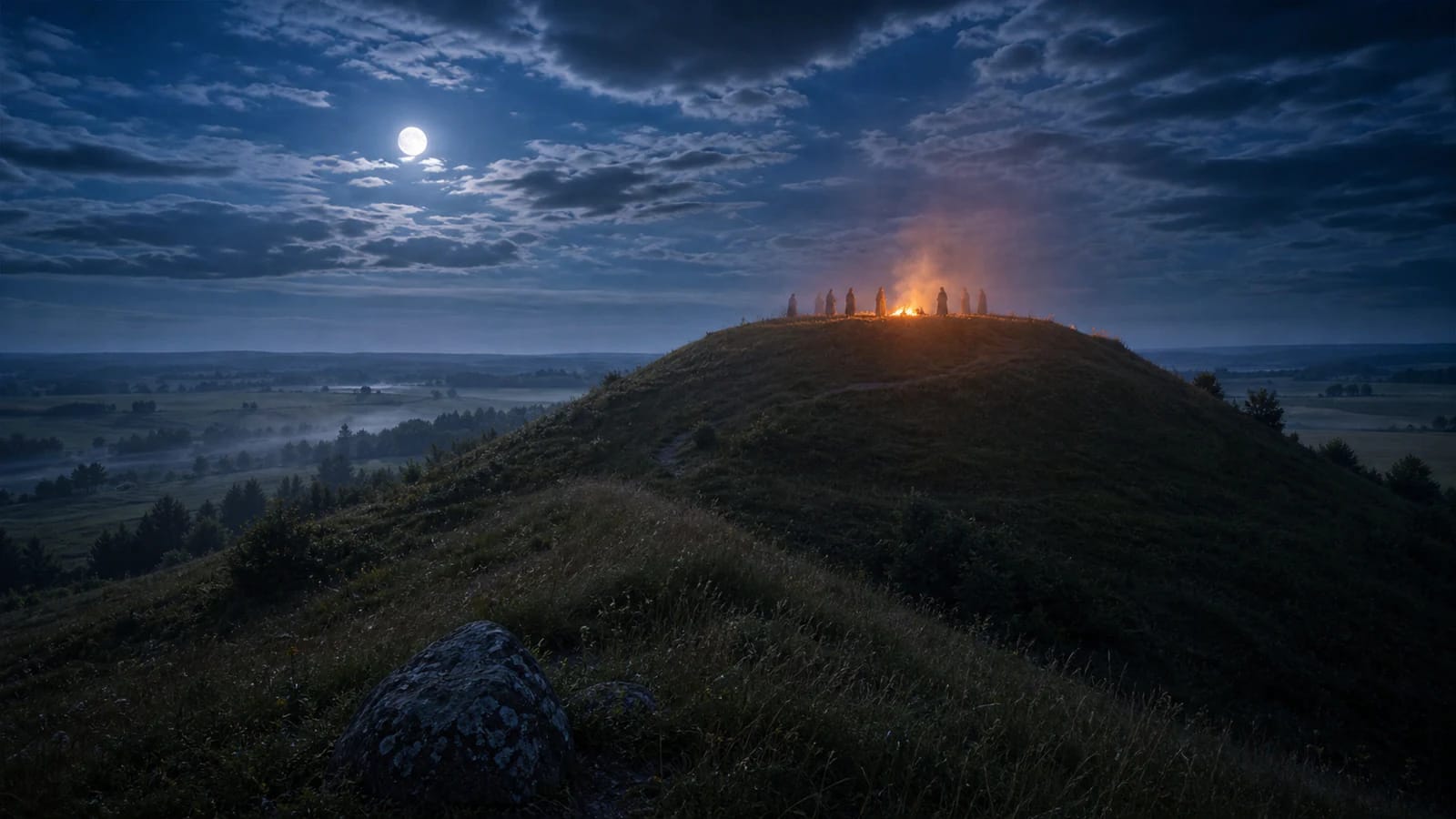 Šatrija Hill in Žemaitija at dusk in the mood of a witches' gathering legend