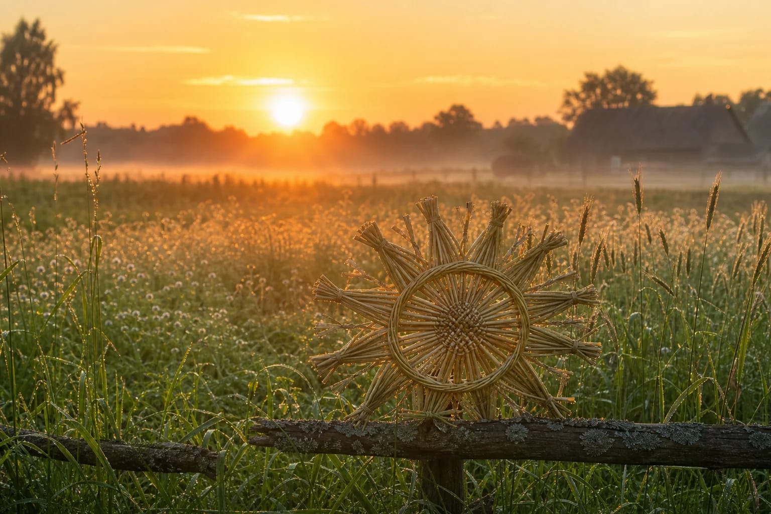 Sun wheel, dew, and morning light for Saulė