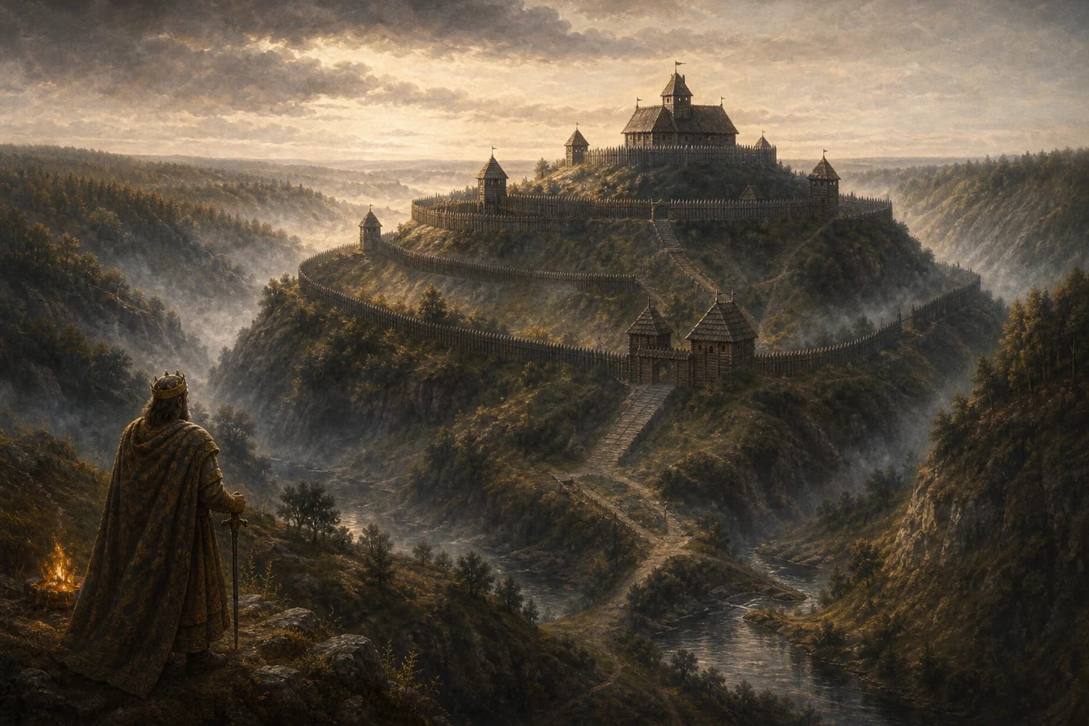Legend of Šeimyniškėliai (Voruta) Hillfort visual interpretation with Voruta, Mindaugas, hillfort motifs