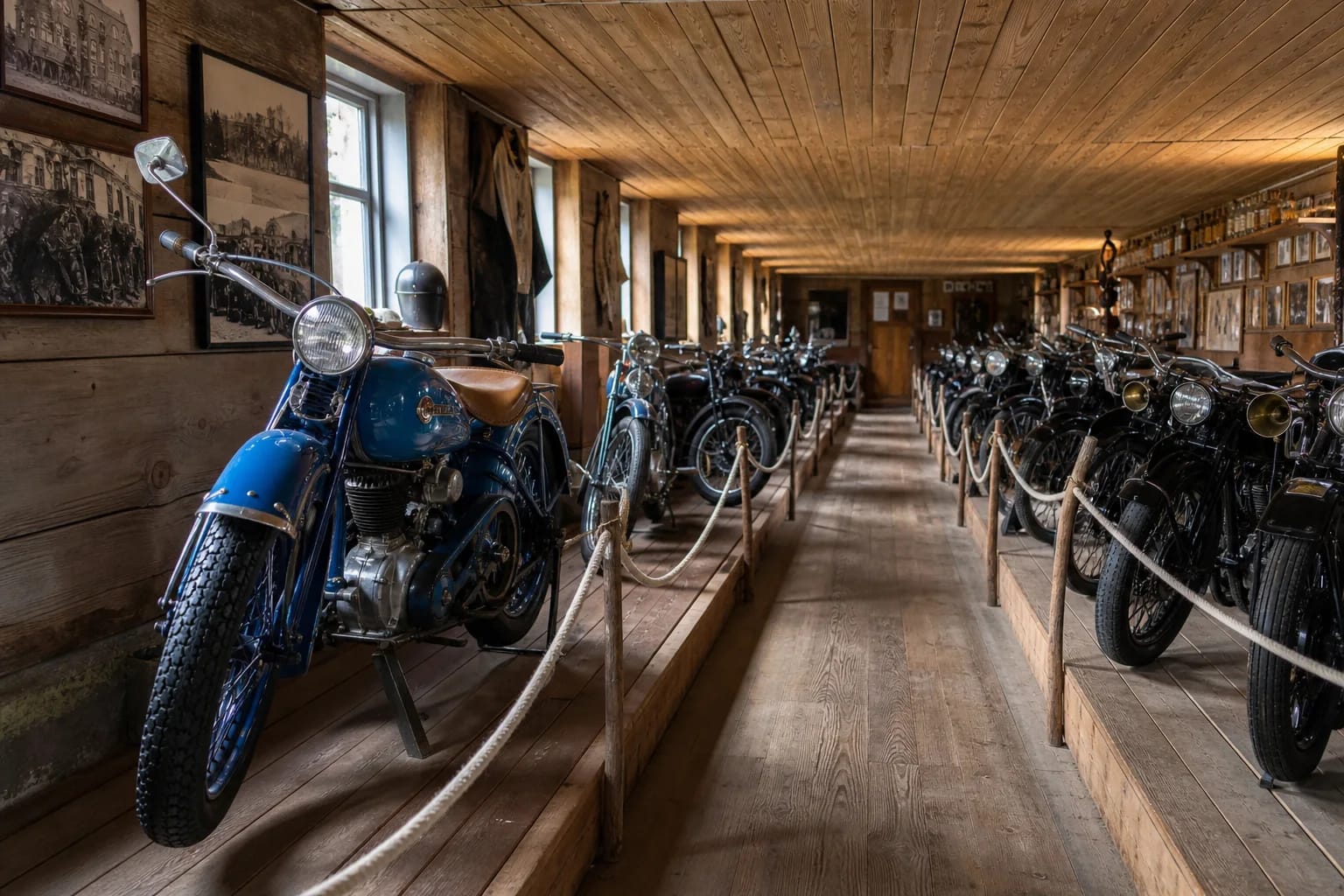 Senoviniai motociklai muziejaus ekspozicijoje „Auksinio elnio“ sodyboje prie Telšių