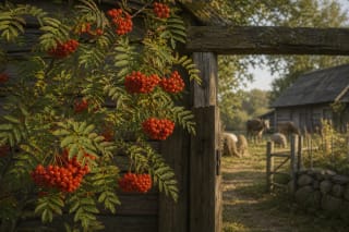 A rowan with red berry clusters as a protective tree in Lithuanian folklore