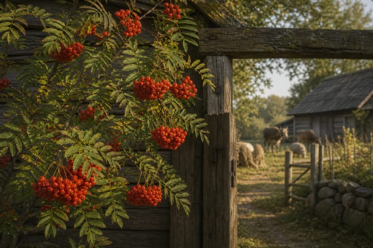 A rowan with red berry clusters as a protective tree in Lithuanian folklore